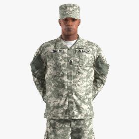 3D African-American US Army Soldier Fur Rigged 3D Model